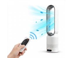 HomeGoodies Bladloze Ventilator met Afstandsbediening – Stil – 8 standen - 90° Oscillatie & Timer – Slaapkamer & Woonkamer - Zilver — afbeelding 1