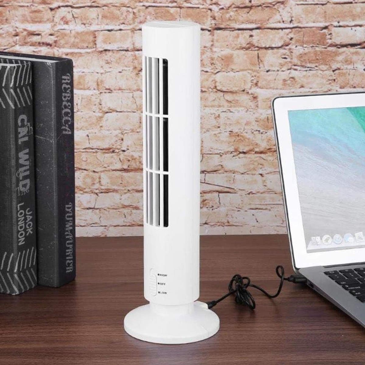 Bladloze Torenventilator - Draagbare USB Desktop Ventilator - 2 Snelheden - Oscillerende Luchtkoeler - Mini Ventilator voor Thuis en Kantoor - Wit — afbeelding 1