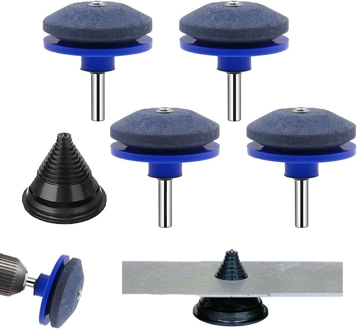 SnelShoppen - Lawn Mower Blunt Blade Sharpener voor Elektrische Handboor, Tuingereedschap, Hoogwaardige Corundum, Inclusief Mescompensator, Pack van 5 — afbeelding 1