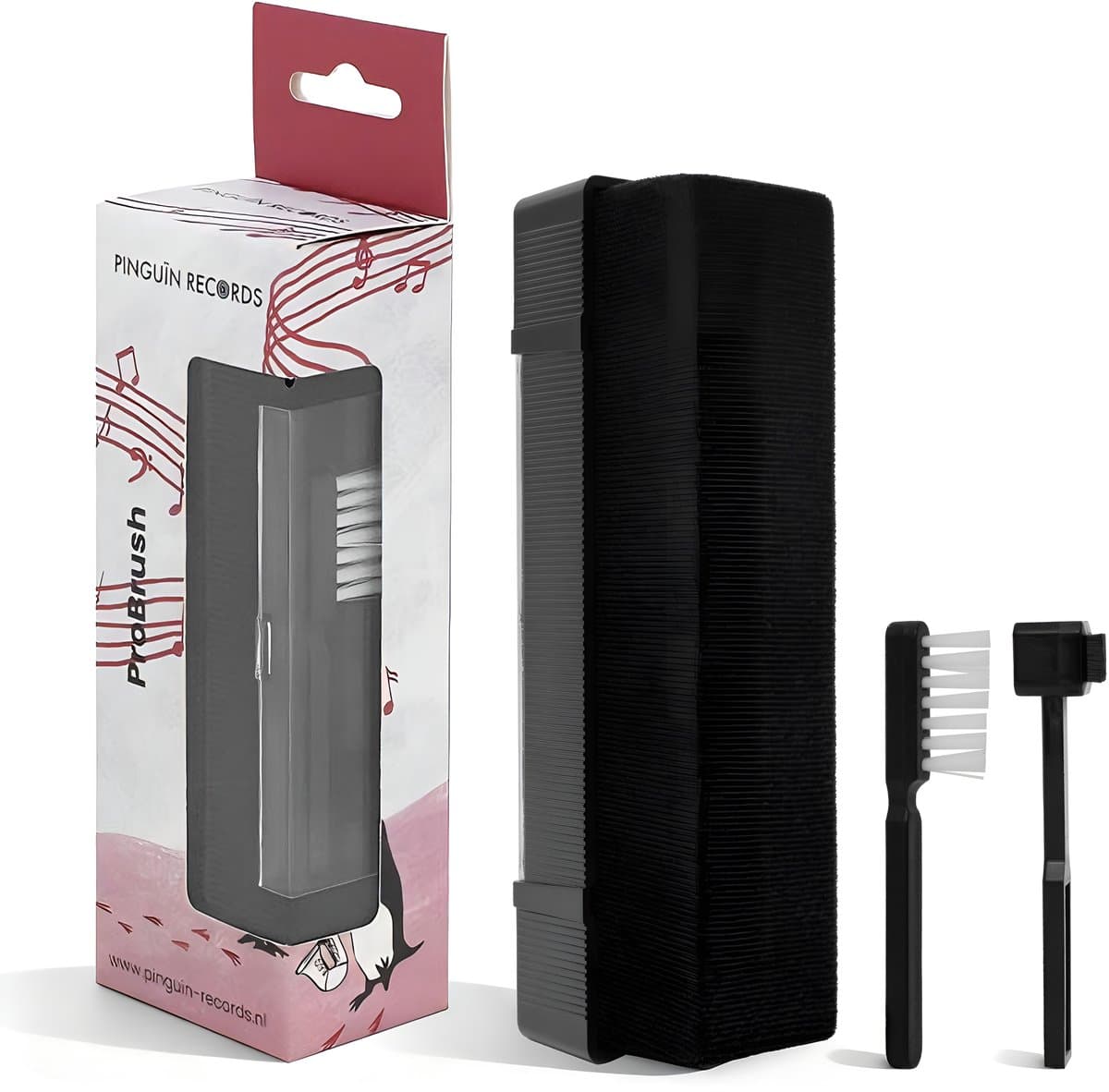 Pinguïn Records VinylCare ProBrush - Hoogwaardige platenborstel – Complete 3-delige set – Inclusief naald- en schoonmaakborstel - Antistatische platenborstel – LP borstel – Platenreiniger voor vinyl — afbeelding 1