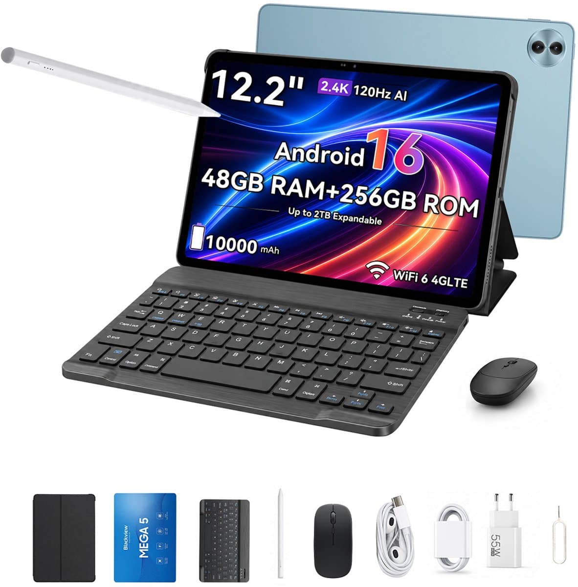 Blackview MEGA 5 Tablet - 12.2 inch - 48GB RAM - 256GB ROM - 10000mAh - Android 16 - Blauw — afbeelding 1