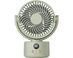 Bureau ventilator – Mini ventilator – USB ventilator – 3600 mAh – 3 snelheidsstanden – Automatisch zwenkend – Draagbare ventilator voor thuis, kantoor camping – 15 x 8,5 x 20 cm – Lichtgroen