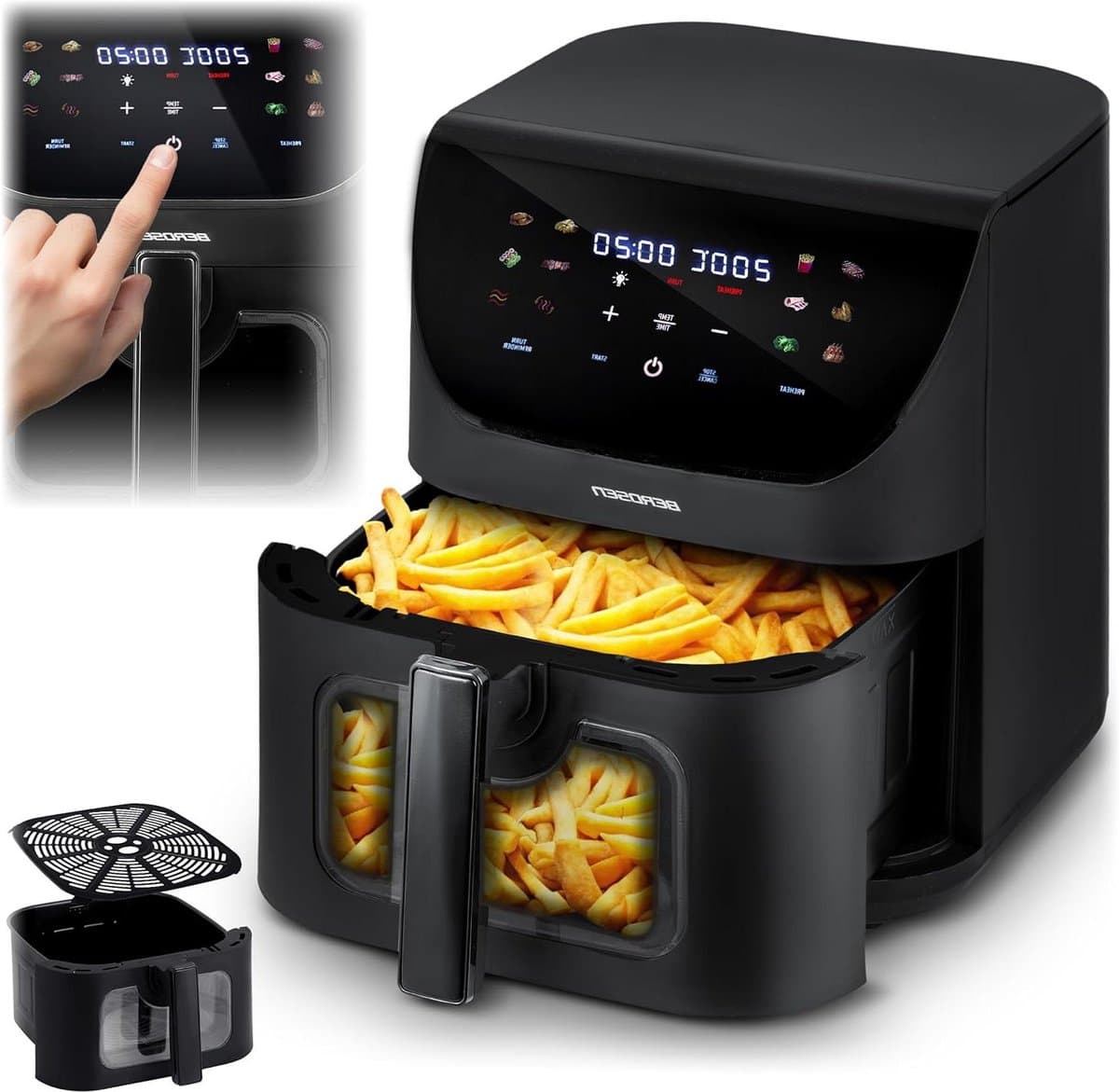Airfryer XXL - Heteluchtfriteuse Frituurpan - Gezond Koken - Met Kijkvenster - 8 Liter - Zwart — afbeelding 1