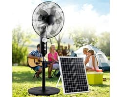 Zonne Ventilator - Staande Fan - Buiten Koelen - Oscillerende Kop - 120 x 43 cm - Zwart