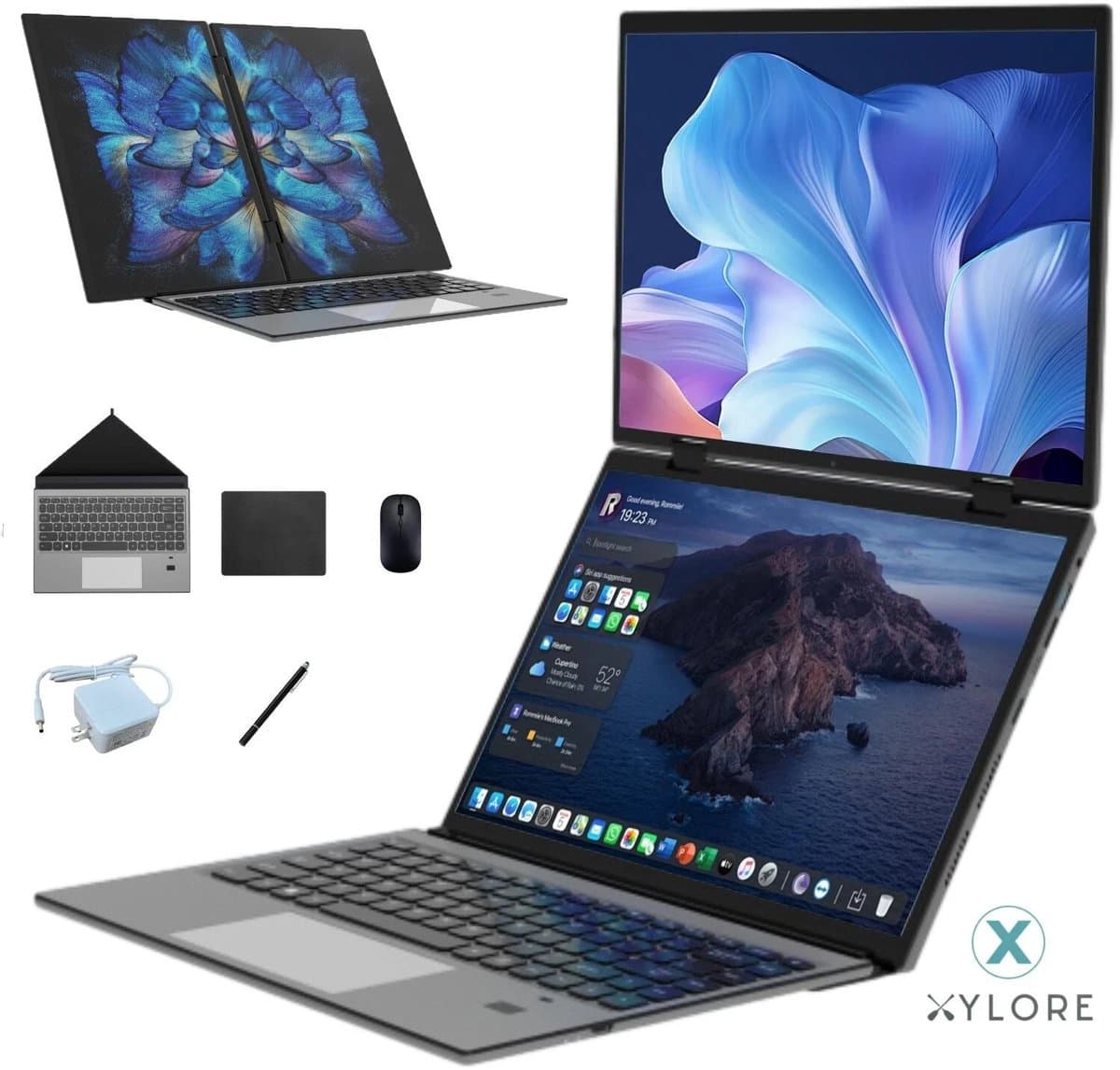 14" + 14" Dual-Screen Yoga Laptop 360° Flipbaar, Intel N100, 32GB RAM, 1TB SSD, Dual Touch & Handschrift, 2.2K IPS 100% sRGB, Aluminium Behuizing, Windows 11 — afbeelding 1