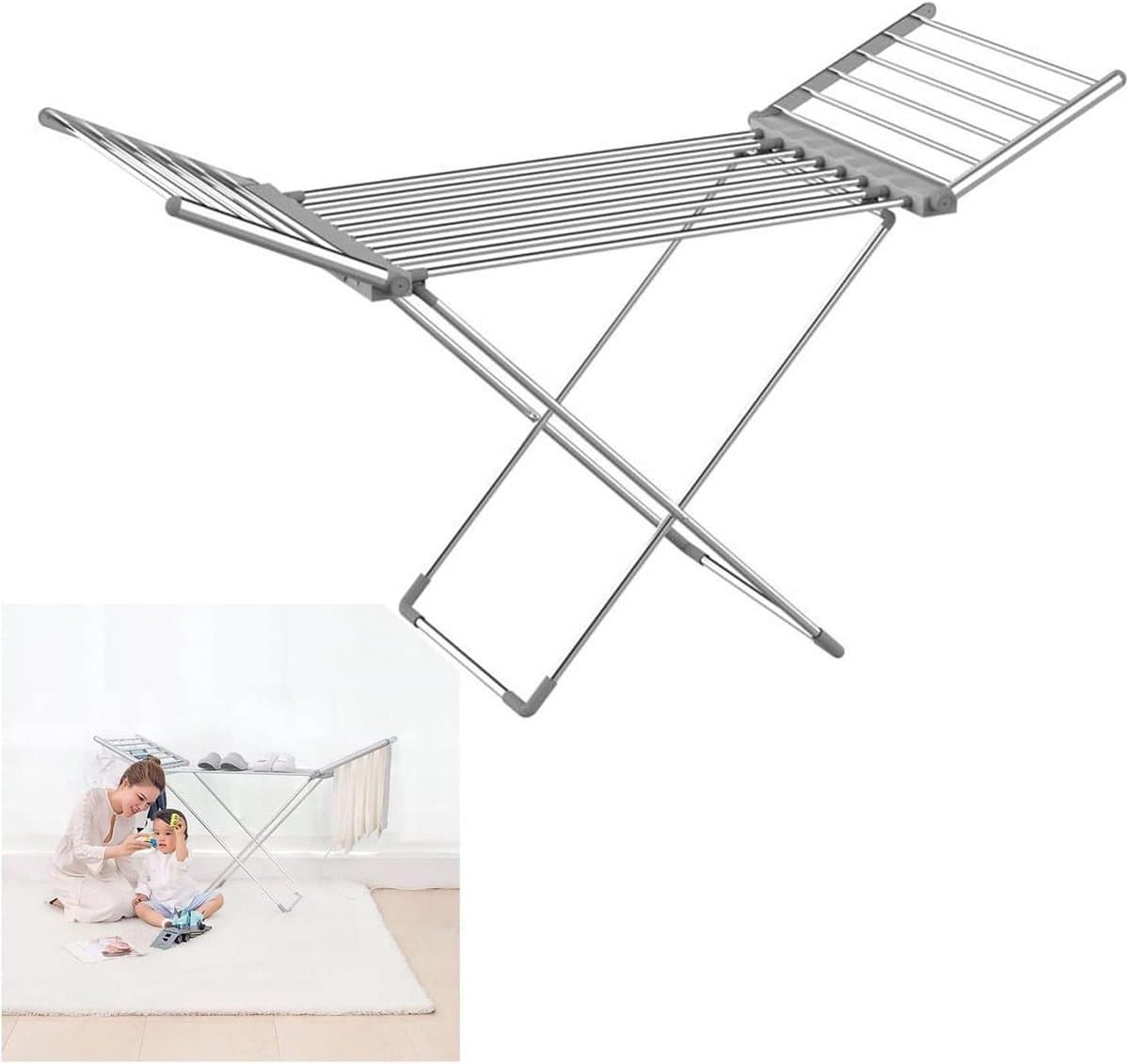 Opvouwbaar droogrek - Wasdroger rek - Kleding drogen - Elektrisch verwarmd - 16 kg capaciteit - Zilver — afbeelding 1