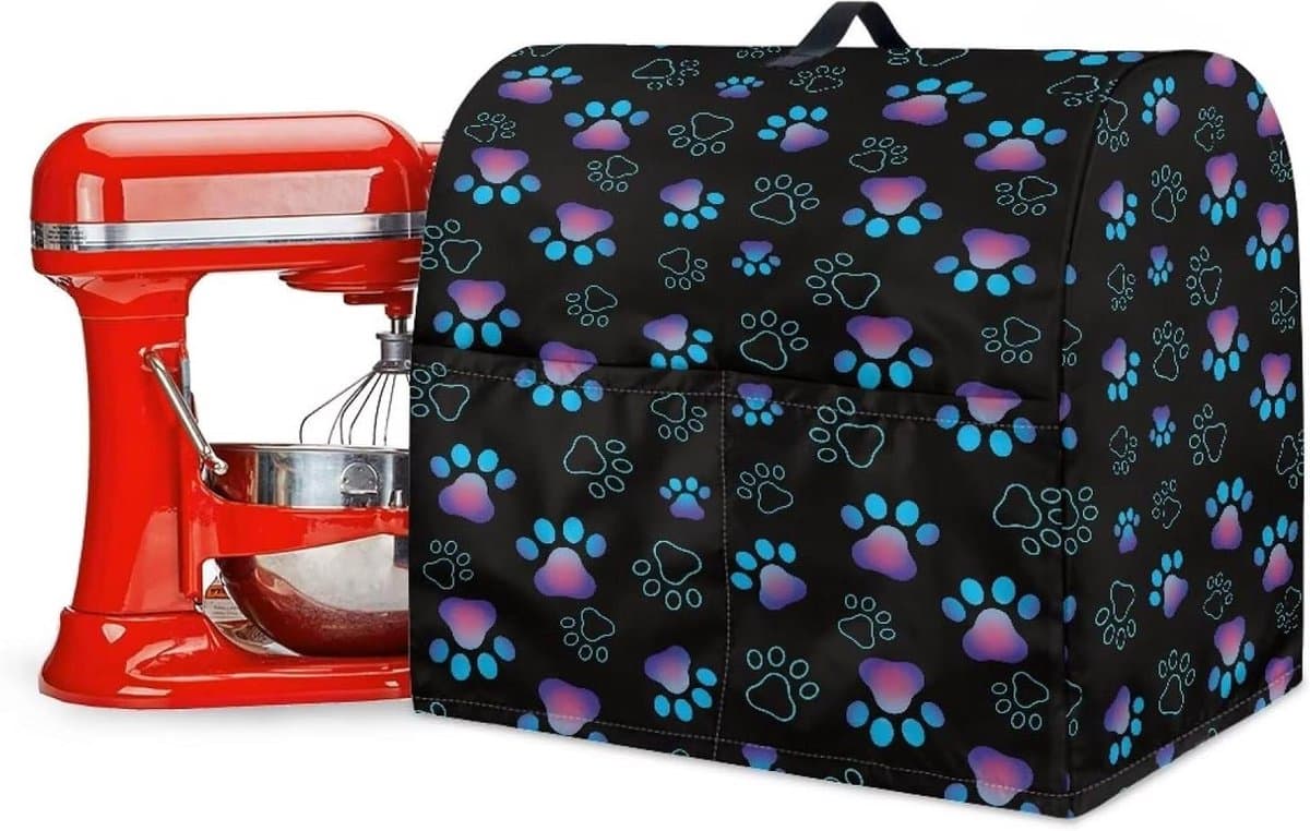 Mixerhoes Keukenmachine - Beschermhoes Apparaat - Keuken Organisatie - Met Opbergvakken - Groot Formaat - Hondenpootjes Print — afbeelding 1
