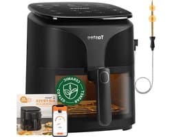 Keramische Luchtfriteuse - Compacte Friteuse Digitale - Gezond Frituren Koken - 8-in-1 Functies Intelligente Sonde - 5.5 Kwarts - Zwart