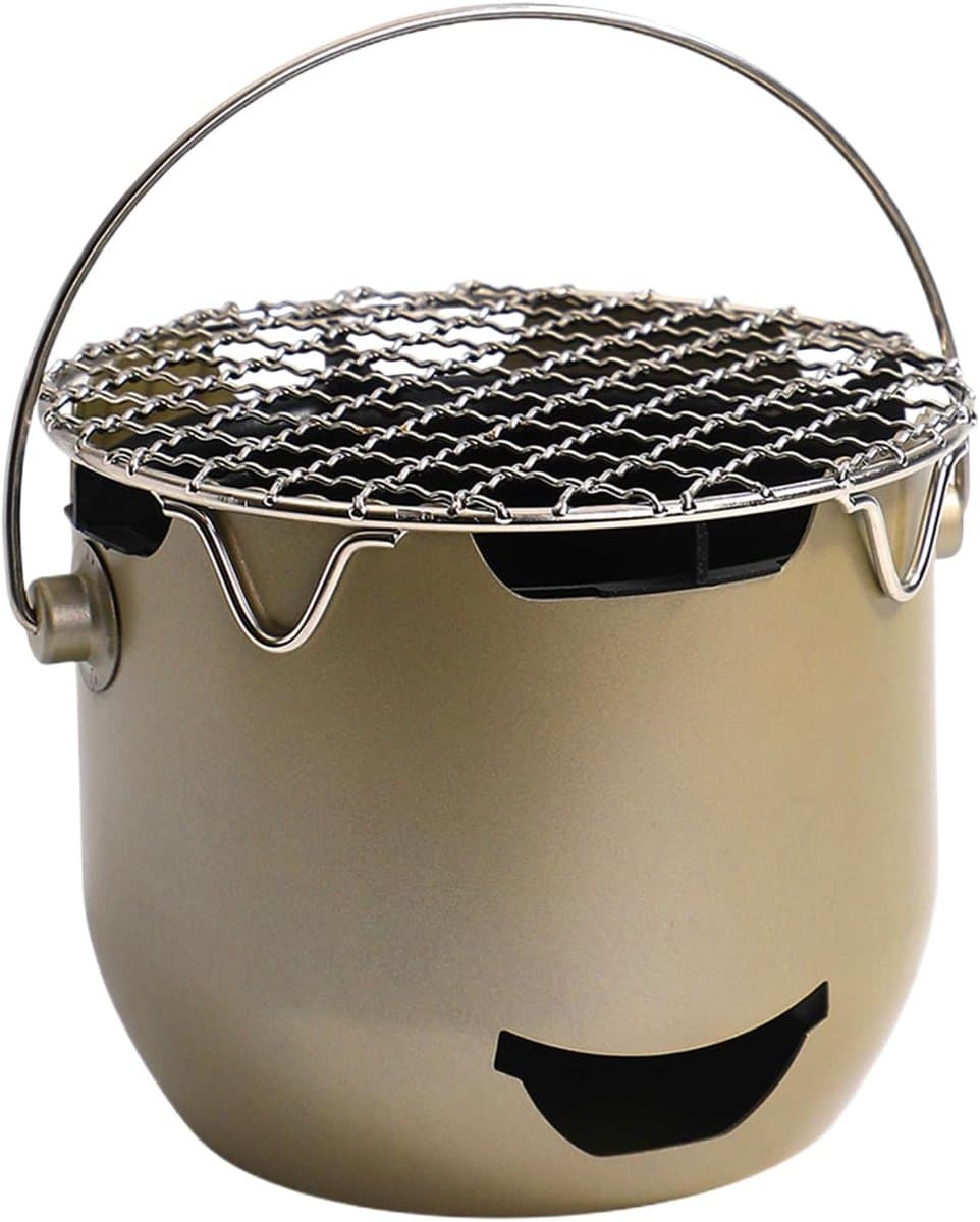 Draagbare houtskoolgrill - 15*12 cm - Mini houtskoolgrill - Draagbare houtskoolgrill voor buiten - Kleine buitengrill - Kleine grill voor buiten koken - Geschikt voor kamperen, barbecueën in de achtertuin, barbecueën in de camper en picknicks - Groen — afbeelding 1