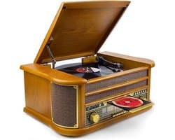 SNJY® Platenspeler Bluetooth - Platenspeler met Speakers - CD Speler - Retro - 3 Snelheden - Bruin