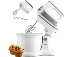Keukenmixer - Standmixer - Bakken en Koken - 2-in-1 Hand- en Standmixer - 34 Liter Kom - Wit Grijs
