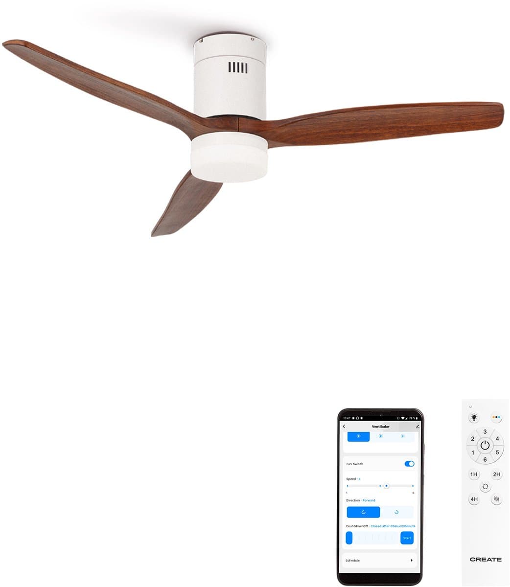 CREATE - Plafondventilator 40W silent (Ø132cm) 100% hout - Met licht LED - Met WiFi + afstandsbediening - WIND CALM NATURAL WOOD — afbeelding 1