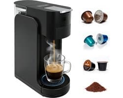 4-in-1 Koffiemachine - 27x11x32 cm - 20 Bar - 1450W - Multi Kapsels & Gemalen Koffie - Zwart