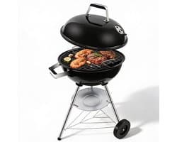 Houtskool Barbecue Met Deksel Voor Authentieke BBQ Smaak – Houtskoolbarbecue Op Wielen Met Stevig Metaal Design Voor Eenvoudig Verplaatsen – Kogelbarbecue Rond 51 x 47 x 78 cm Voor Tuin, Balkon en Camping | Zwart Design Met Optimale Warmteverdeling