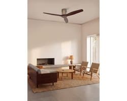 CREATE - Plafondventilator silent 100% hout 40W (Ø132cm) - Geen licht - Controller voor wandmontage + Afstandsbediening - 6 snelheden - Programmeerbaar - WIND CALM NATURAL WOOD