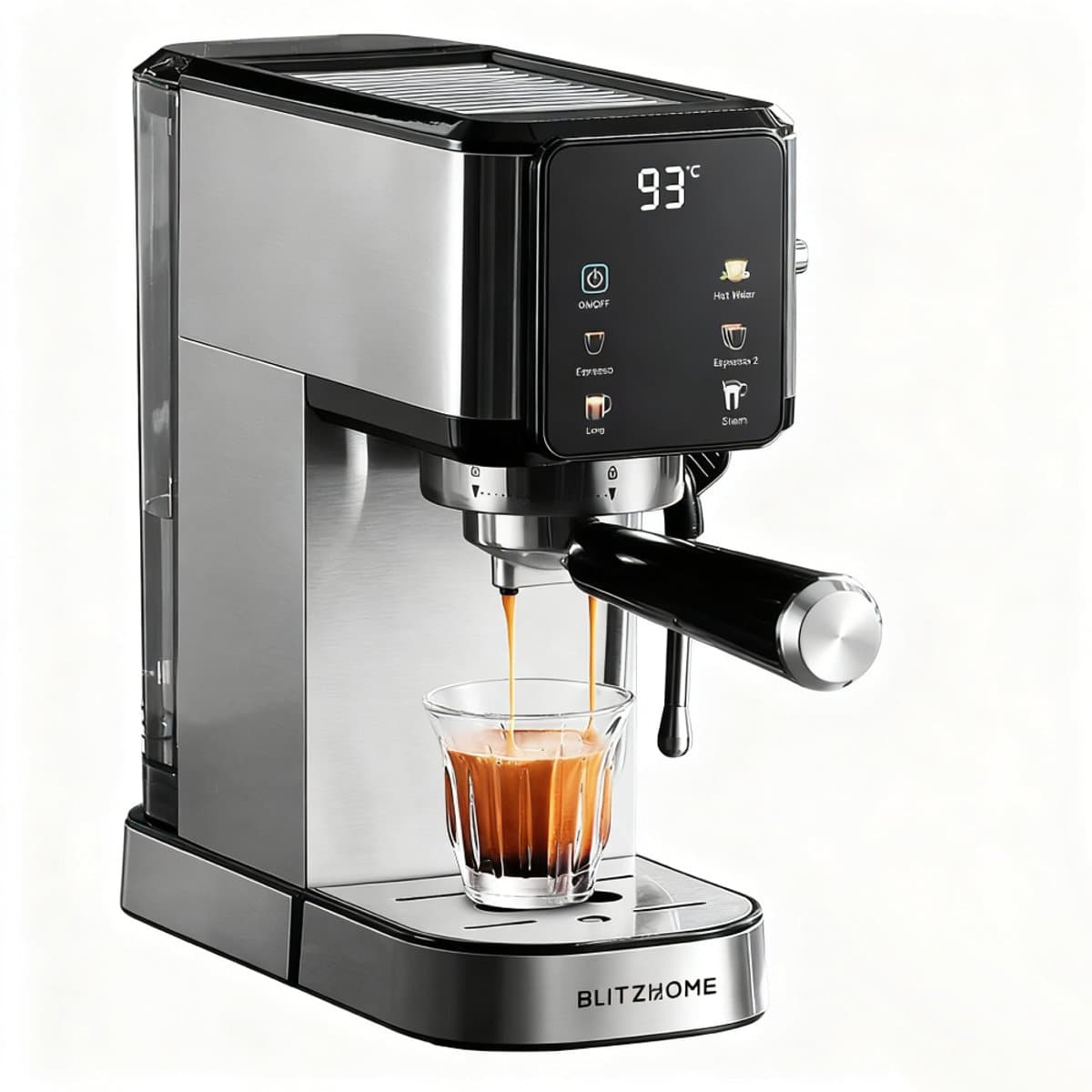 BlitzHome CM5105 Halfautomatische Espressomachine 20 Bar 1350W Touchscreen Tassenwarmer 1L Waterreservoir Zilver — afbeelding 1