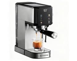 BlitzHome CM5105 Halfautomatische Espressomachine 20 Bar 1350W Touchscreen Tassenwarmer 1L Waterreservoir Zilver