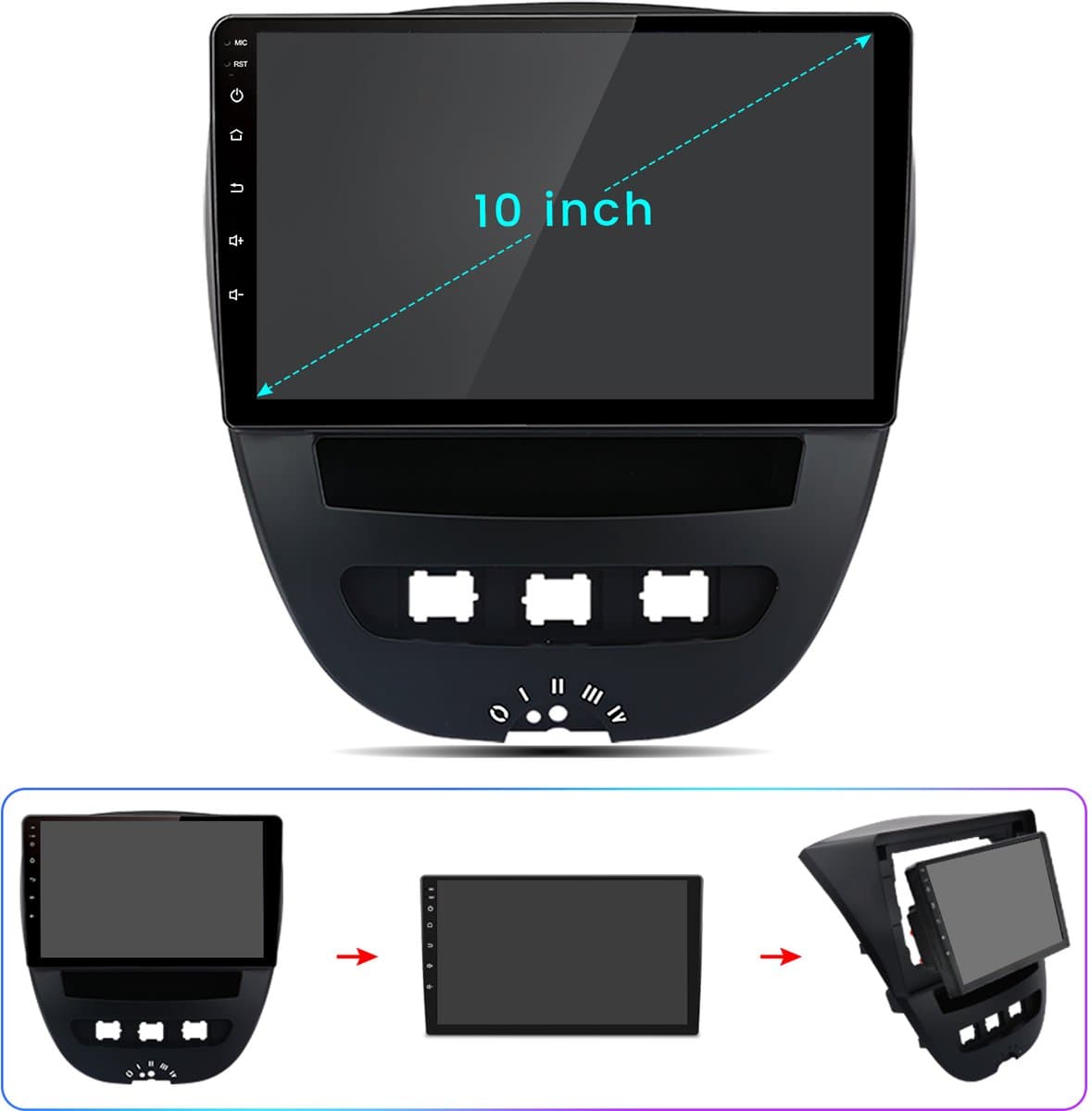 Junsun Android 15 Draadloze CarPlay Andriod Auto Autoradio Geschikt Voor Toyota Aygo Peugeot 107 Citroen C1 - Bluetooth - Achteruitrijcamera - GPS Navigatie - Plug & Play - 10-inch Touchscreen - WiFi - SWC - Octa-core processor — afbeelding 1