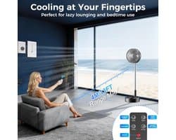 Stille Staande Ventilator - Inklapbare Tafelventilator - Verkoeling Binnen Buiten - 35 Uur Batterijduur - 198 cm - Zwart