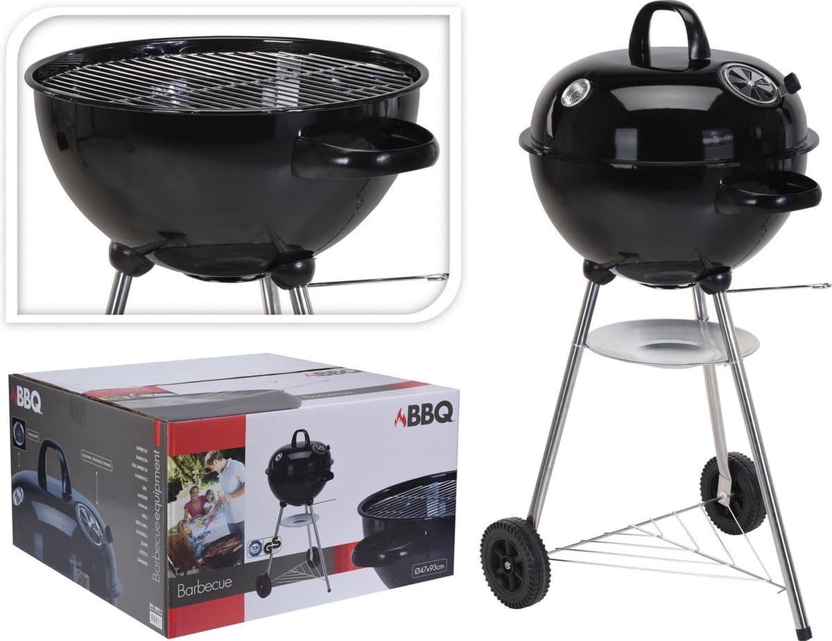 BBQ Houtskool ø47 cm | Barbeceu met wielen, thermometer & luchtrooster — afbeelding 1