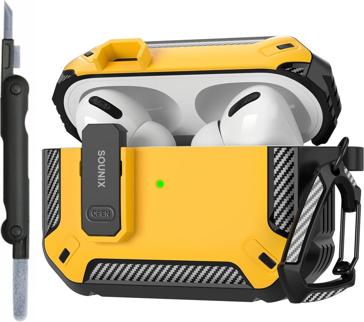 Sounix Hoesje geschikt voor Airpods Pro 1 / 2 - Met schoonmaak borstel - Airpods Pro Hoesje - Armor Case met Lock - Geel — afbeelding 1
