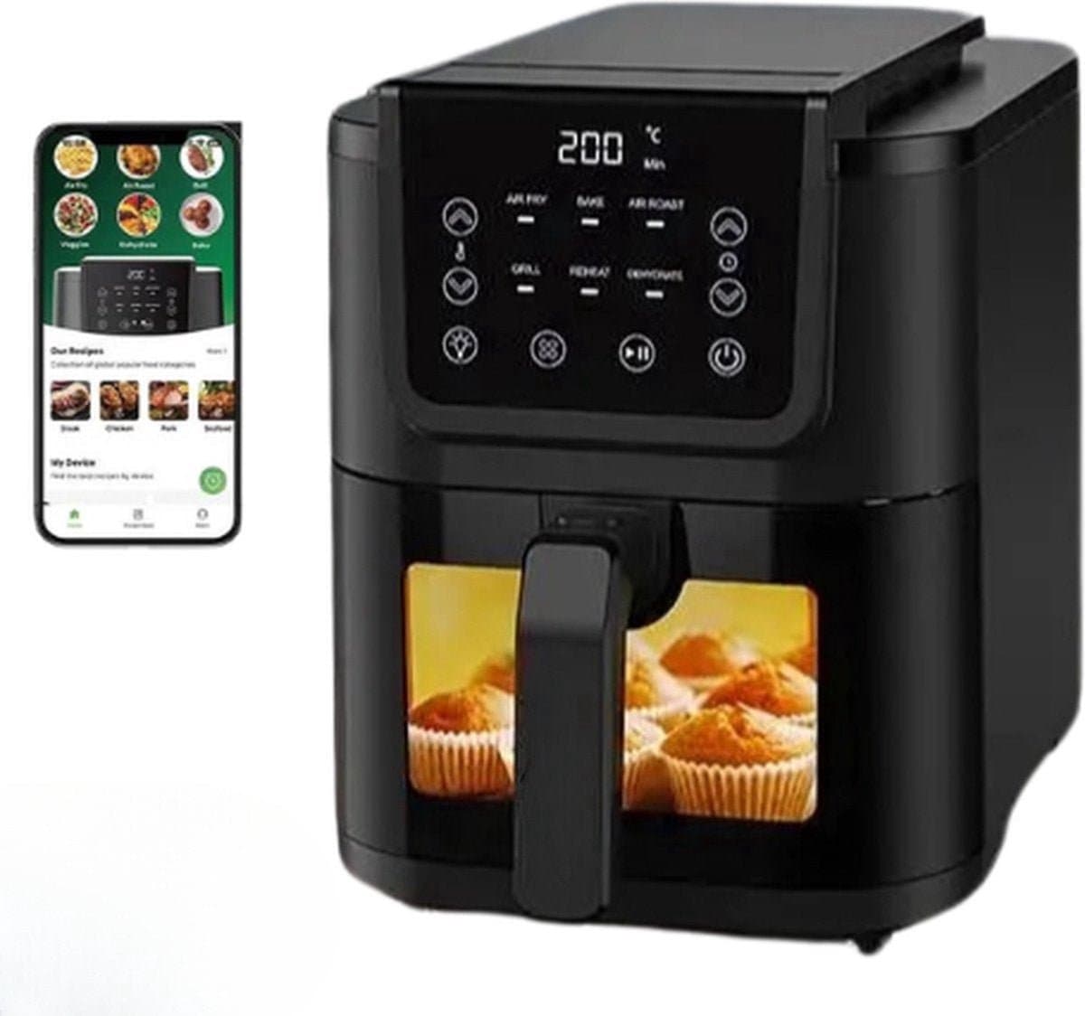 Airfryer XXL - Volume 5 liter - 1500 W - 6-in-1 functie - LED touchscreen - Friteuse - Kijkvenster - Verlichting - Bakken - Grillen - Opwarmen - Drogen — afbeelding 1