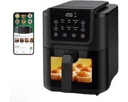 Airfryer XXL - Volume 5 liter - 1500 W - 6-in-1 functie - LED touchscreen - Friteuse - Kijkvenster - Verlichting - Bakken - Grillen - Opwarmen - Drogen