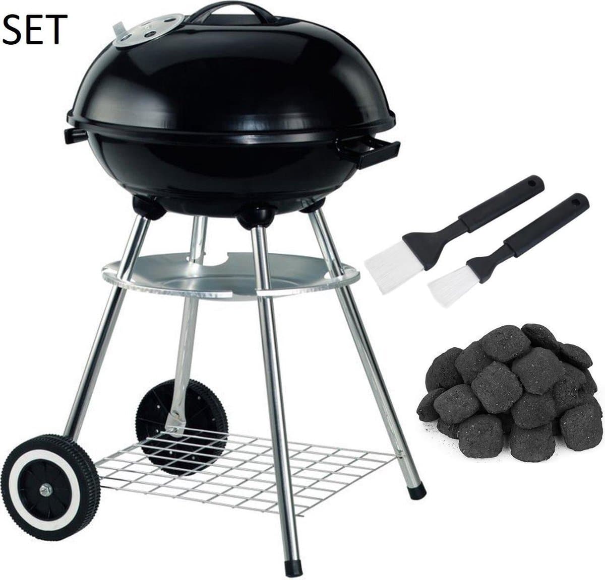 Houtskoolbarbecue XL 47 CM inclusief 3 KG Briketten en 2 Marinadekwasten en BBQ Hoes - Voordeelverpakking - Kogelbarbecue — afbeelding 1