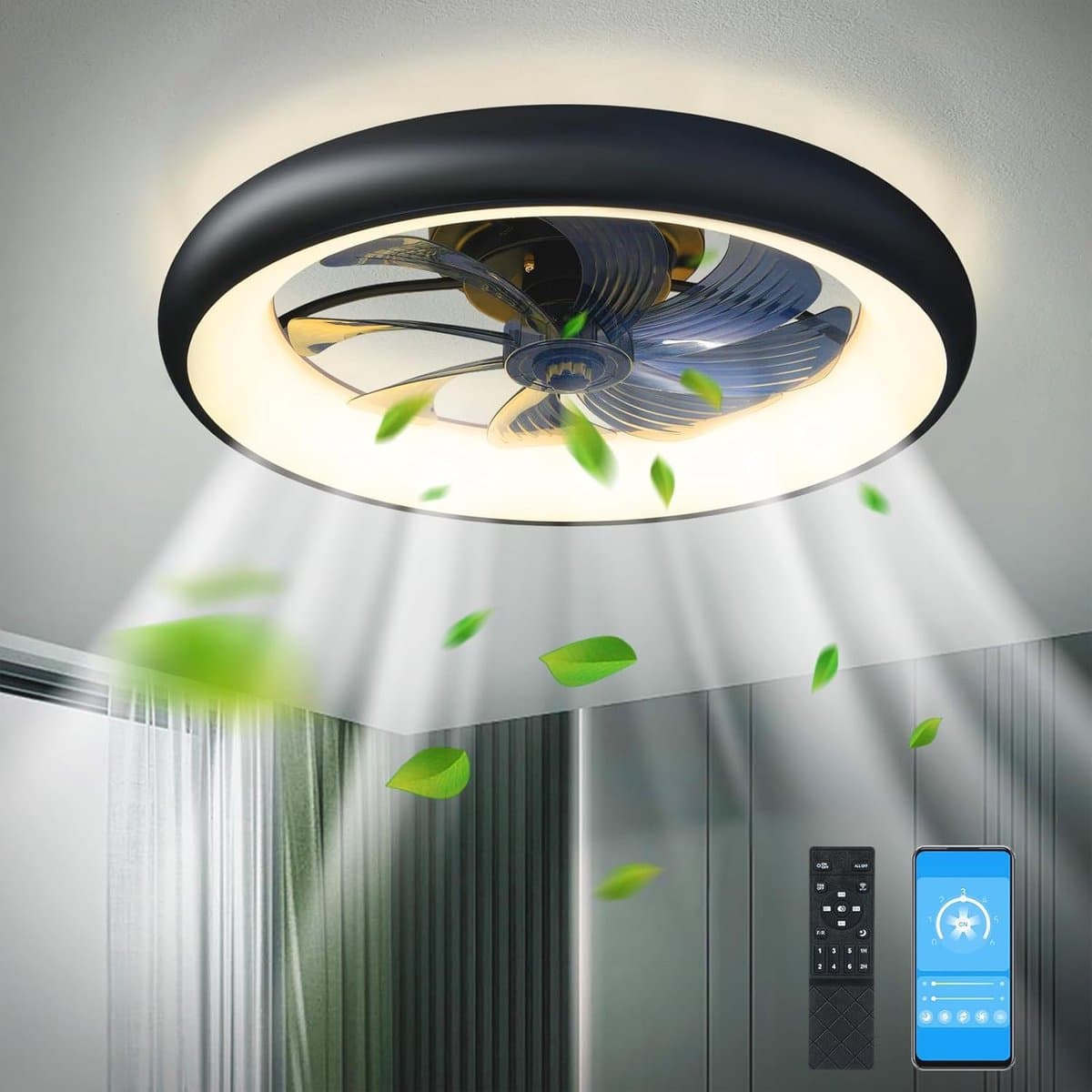 Plafond Ventilator Lamp - Smart Lamp - 50 CM - 6 Standen - Dimbaar - Zwart - Kroonluchter Ventilator - Chandelier Fan - Woonkamer Lamp - Ventilator Lampen - Eetkamer lamp - Slaapkamer lamp — afbeelding 1