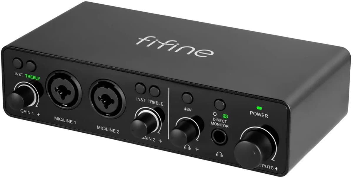 FIFINE - Ampli3 - Professionele Audio Interface - 2x XLR - 3,5 MM - 6,35 MM - 60dB - Pro Studio - Fantoomvoeding 48V - Zwart — afbeelding 1