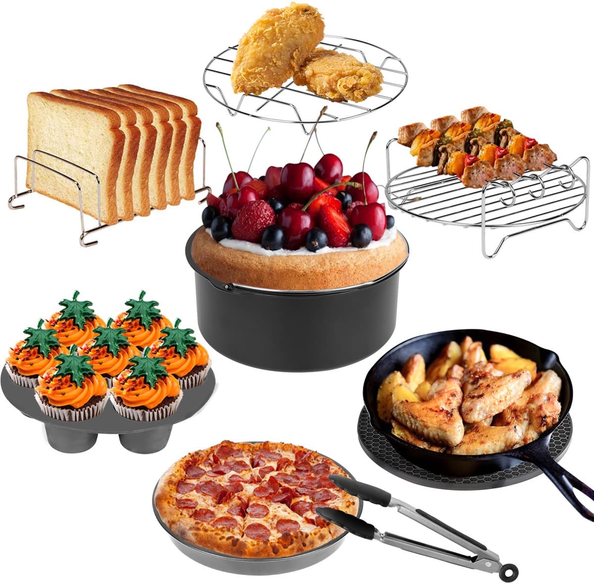 12-delige accessoireset voor heteluchtfriteuse - voor heteluchtfriteuse, bakplaten, taartpan 8 inch — afbeelding 1