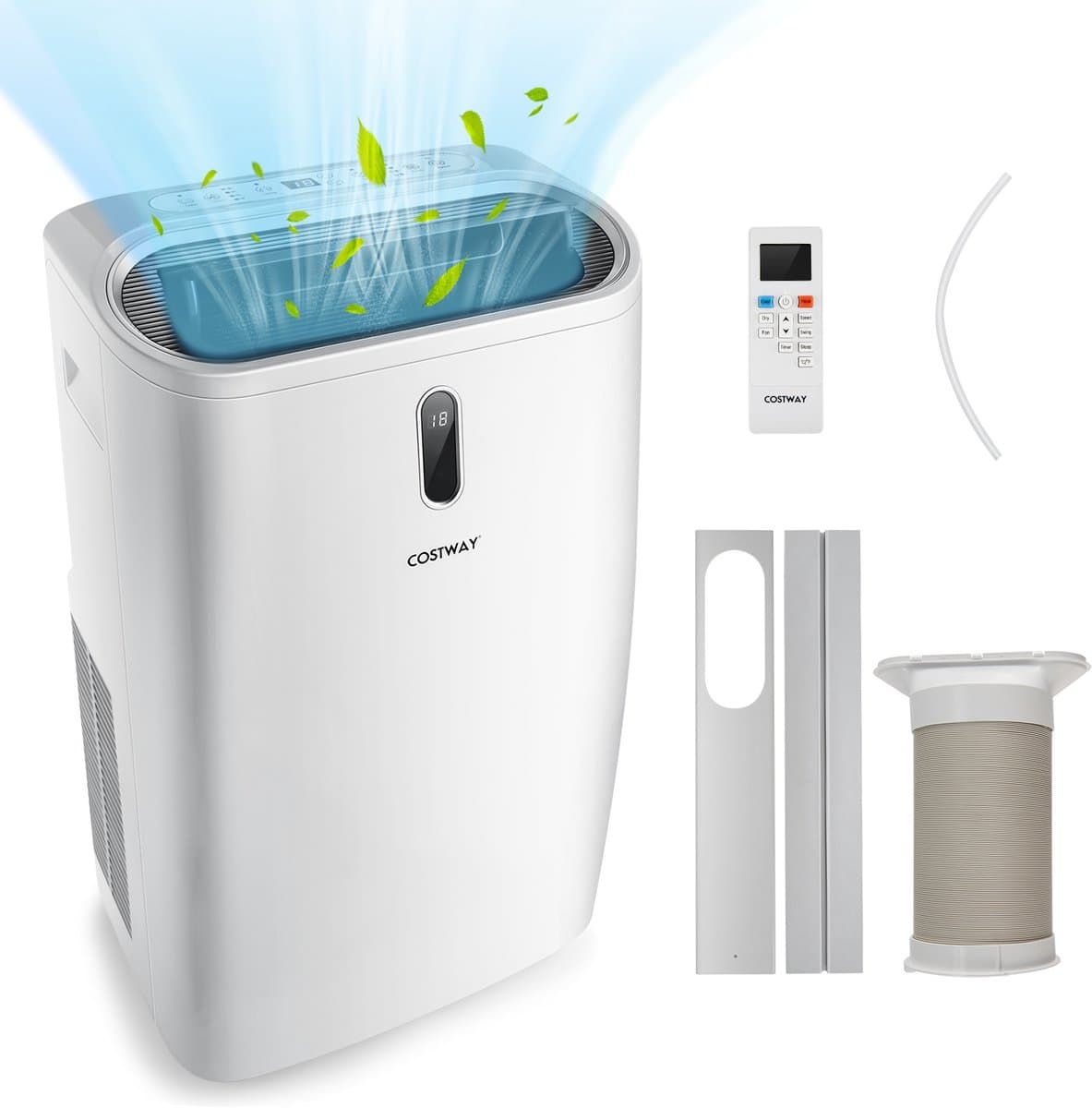 COSTWAY 16000BTU Mobiele airconditioning met afvoerslang, 5-in-1 airconditioner, 4700 W, ventilatorkachel, luchtontvochtiger met slaapmodus, verwarmen en koelen, afstandsbediening/app, 24-uurs timer — afbeelding 1