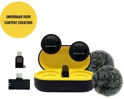INSTART® - Draadloze microfoon - 2 stuks - lavalier - dasspeld - oplaadcase - windshields - telefoon microfoon