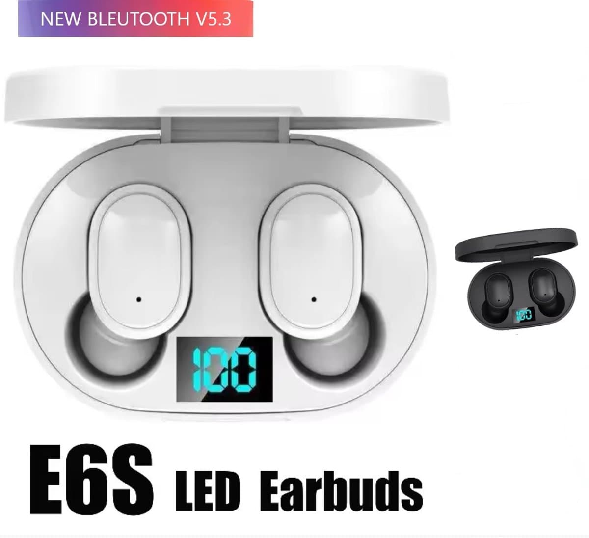 Draadloze Oordopjes Bluetooth 5.3 Hoofdtelefoon - E6S - Touch Control Oordopjes Met Microfoon - Met led percentage indicator - Wit - Earphone - Koptelefoon - Gaming Headset - Sport Oordopjes — afbeelding 1