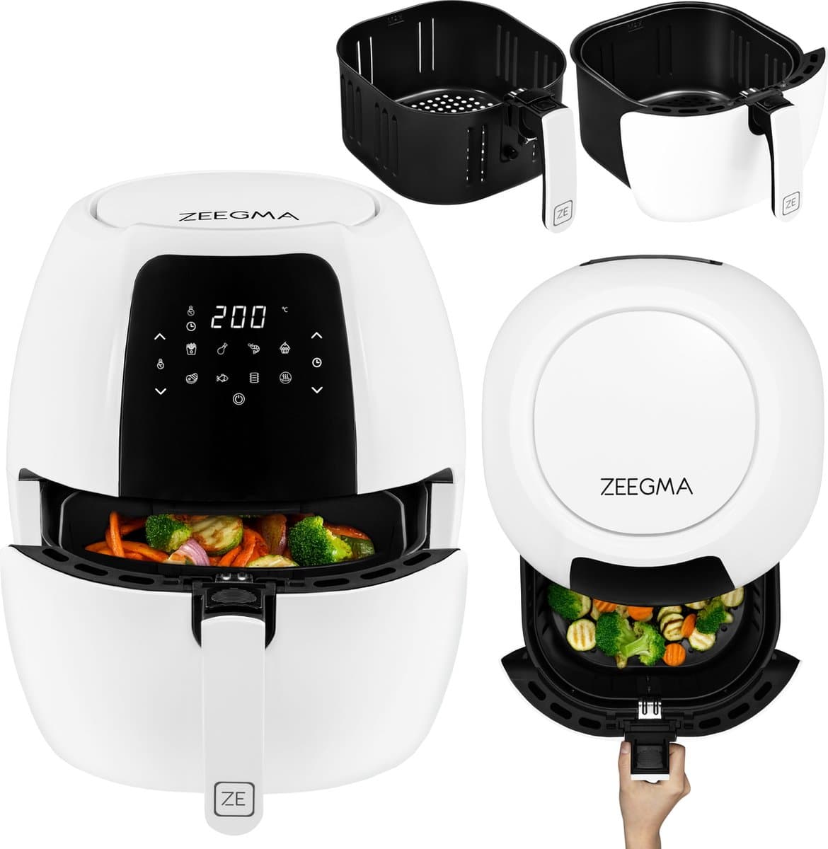 Zeegma KNAPPER GRAND Airfryer XXL - Heteluchtfriteuse 1800 W met 9 Kookprogramma’s, 6L Mand, 7,7L Kom, Temperatuurbereik van 60-200°C, Vaatwasmachinebestendig, Snelle Opwarming en Vetvrije Bereiding van Maaltijden voor het Hele Gezin — afbeelding 1