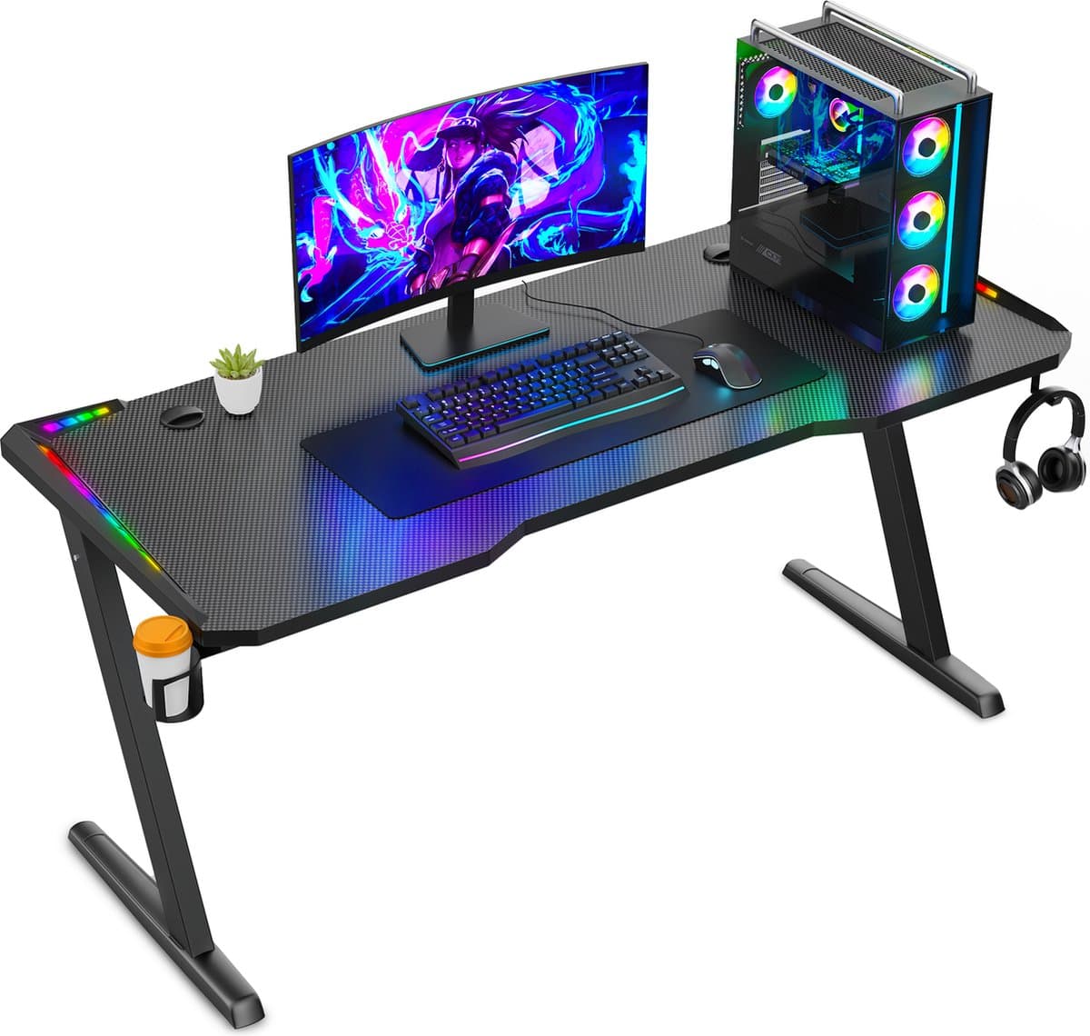 Avalo Gaming Bureau - 120x60x73 CM - Game Desk Met LED Verlichting - Gaming Desk - Tafel - Zwart — afbeelding 1