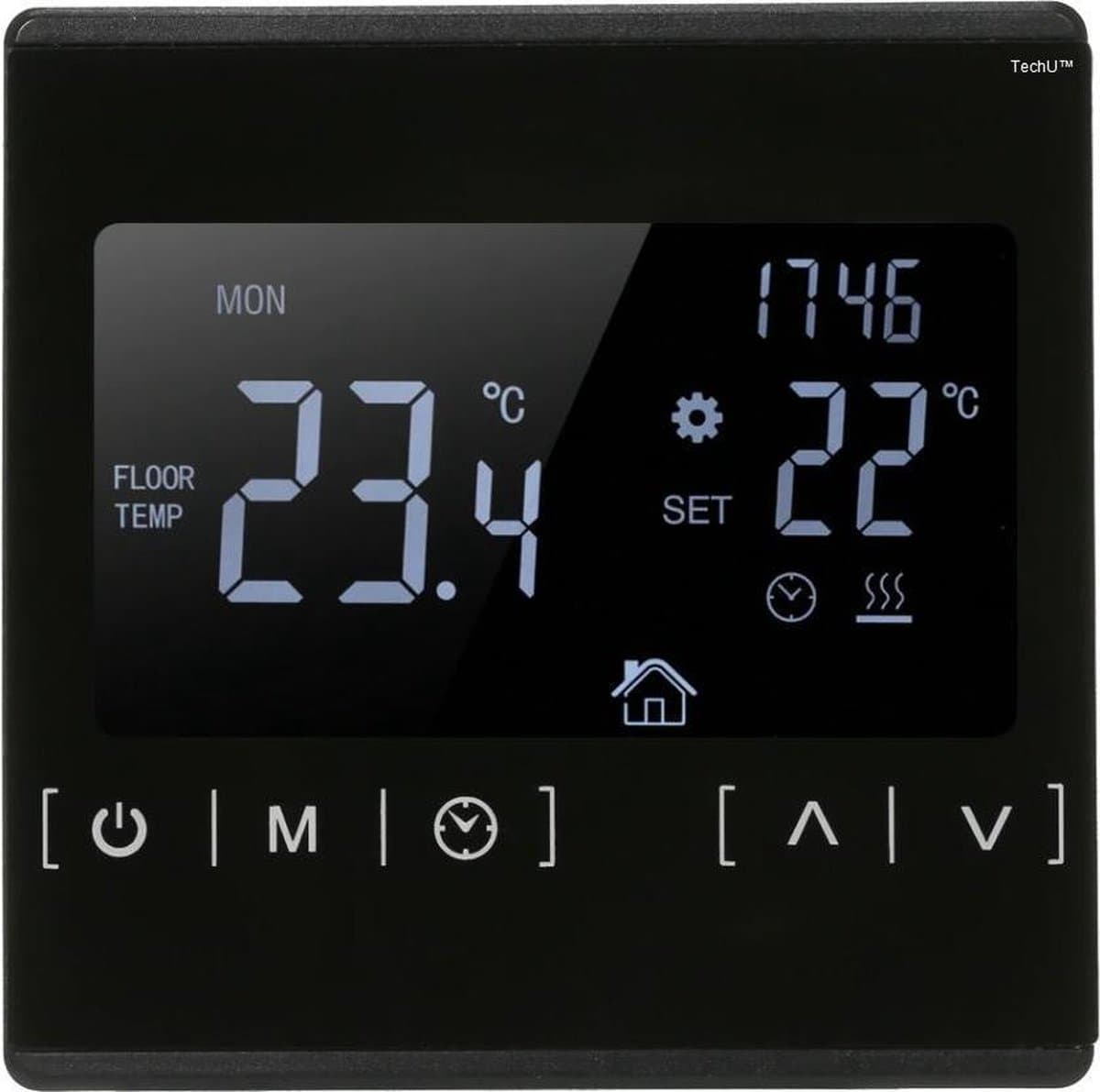 TechU™ Slimme Thermostaat Optic – Alleen voor Elektrische Vloerverwarming – Zwart – App & Wifi – Google Assistant & Alexa Amazon — afbeelding 1