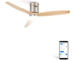 CREATE - Plafondventilator 40W silent Ø132 cm - Met Verlichting drie temperaturen - Met Wifi - Met Afstandsbediening - 6 Snelheden - Timer - Zomer/Winter functie - Níkkel - WIND CALM