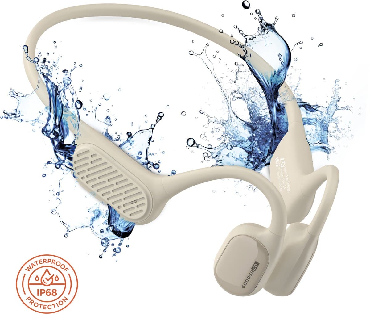 Goods&Co PRO Bone Conduction Headphone - Draadloze sport Oordopjes – Hardloop oortjes - Open Ear Koptelefoon - Sporthoofdtelefoon – IP68 Waterdicht - 32GB geheugen – Bluetooth – Geschikt voor Smartphone & Laptop / Beige — afbeelding 1