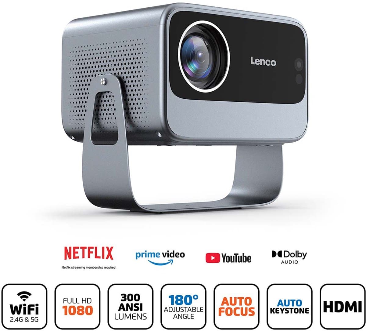 Lenco LPJ-960SI Beamer - Full HD 1080P - Wifi - Netflix - 300 ANSI lumen - LCD Projector — afbeelding 1