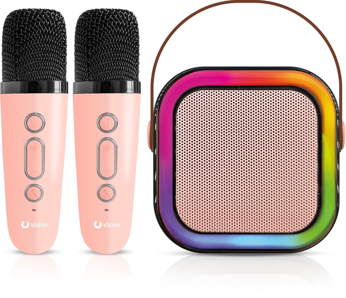 Vision Products Karaoke Speakerset met 2 microfoons Roze — afbeelding 1