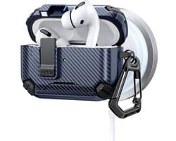 Telestore - AirPods Pro 3 Carbon hard case cover - Carbon hybride donker blauw hoesje Beschermhoes - AirPods pro 3 Cover - hoesje geschikt voor Apple Airpods pro 3 - donkerblauw - Carbon hard cover - met MagSafe functie