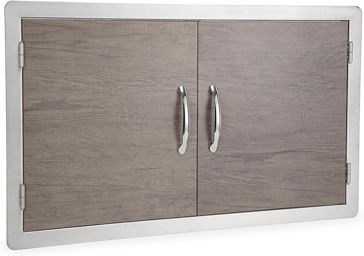 Dubbele BBQ Toegangsdeur voor Buitenkeuken 36x21 Inch - RVS Frame met Houtnerf Design — afbeelding 1