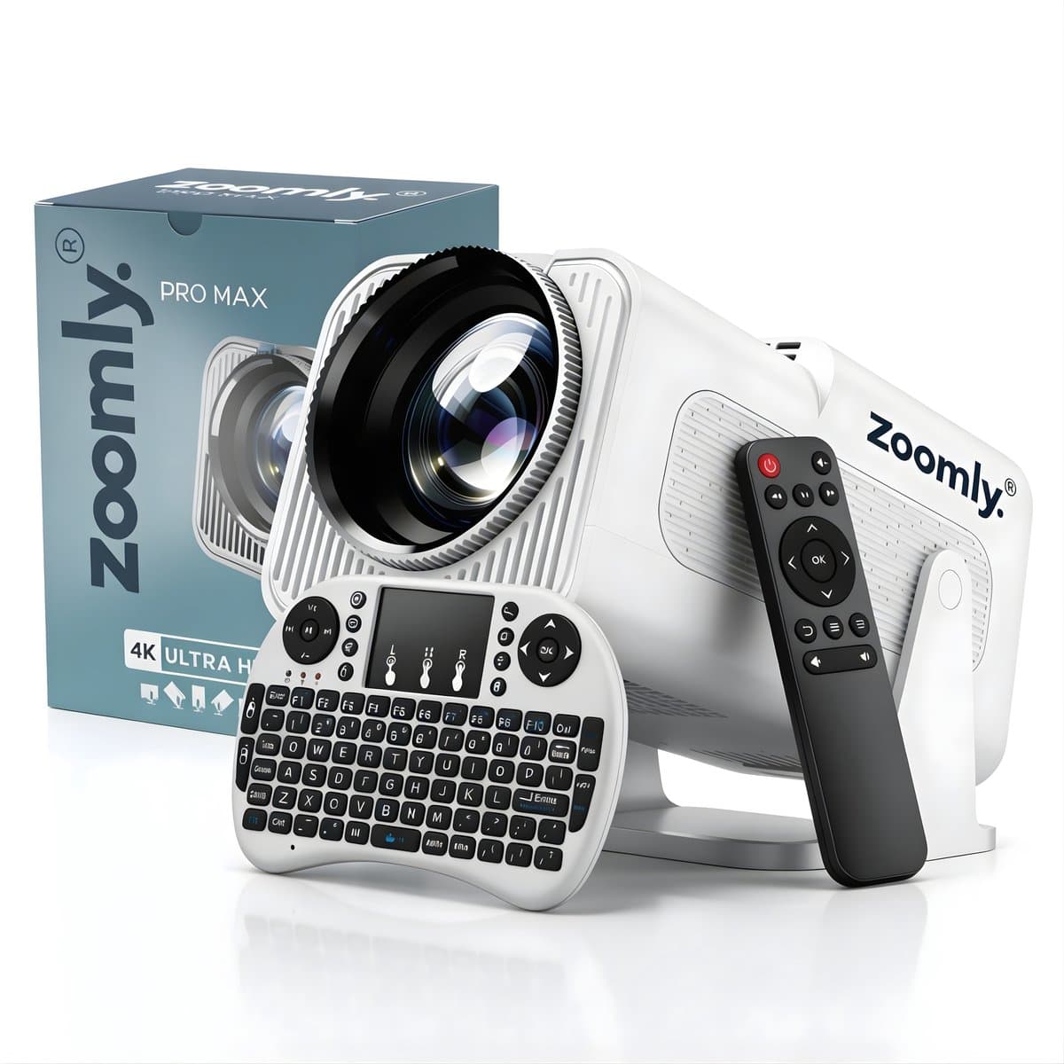 Zoomly® Pro MAX Beamer – Mini Beamer – Smart Projector – Vaderdag cadeautje – Full HD 1080p – Supports 4K – Android 13 – iOS & Android – 10.000 Lumen – Incl. Smart Remote — afbeelding 1