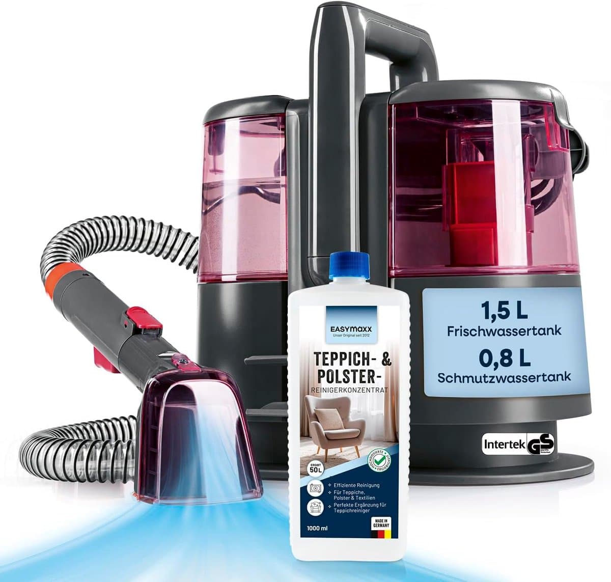 CLEANmaxx tapijtreiniger & meubelreiniger Pro Power | Vlekverwijderaar & EASYmaxx tapijtreinigingsmiddel | Waterzuiger & reinigingsmiddel voor waszuigers voor banken, auto’s, tapijten, bekleding enz. | Vlekverwijderaar — afbeelding 1