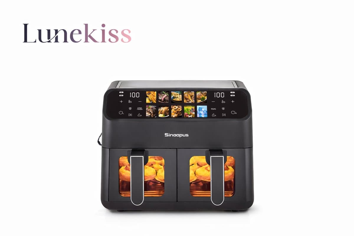 Lunekiss Dual Airfryer 9L 2x4,5L – Dubbele Mand – 2000W – LED Touchscreen – 10 Programma’s – 80-200°C – met Kijkvenster — afbeelding 1