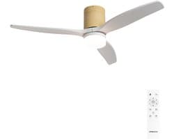 CREATE - Stille 40W plafondventilator met technische ABS bladen in verschillende maten - Met licht - Afstandsbediening - Licht houtlook / Wit - WIND CALM