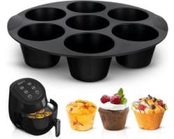 Muffinbakvorm voor airfryer - Bakvorm - Taartvorm - 3,5–5 liter - Geschikt voor muffins/eierblokjes - Siliconen - Zwart