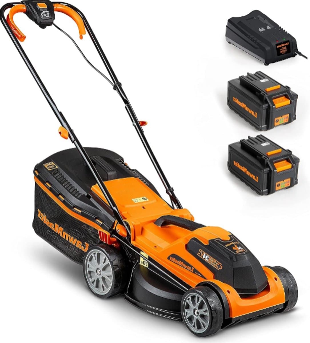 Elektrische Grasmaaier – Accu Grasmaaier – Draadloze Grasmaaier – Lithium-Ion Grasmaaier – Mulchmaaier – 2x 24V 4.0Ah Batterijen – Instelbare Snijhoogte 22-72 mm — afbeelding 1