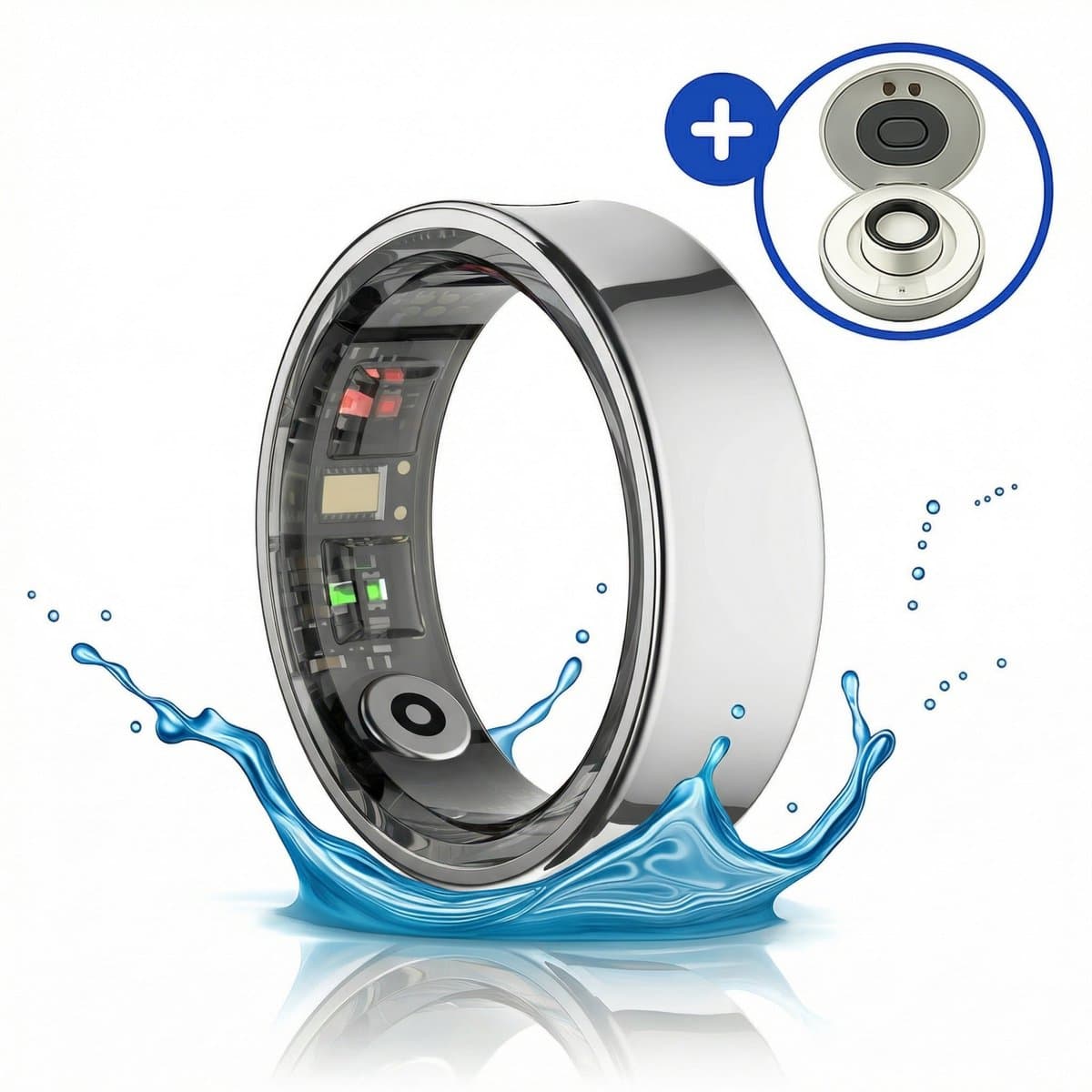 SyncGear Smart Ring - Slimme Ring voor Heren & Dames Met Oplaadcase – Menstruatiecyclus - Activity Tracker - SpO2 - Stappenteller - Hartslagmeter - Nederlandse App - Maat 12 (Europese Maat 68) - Kleur: Zilver — afbeelding 1